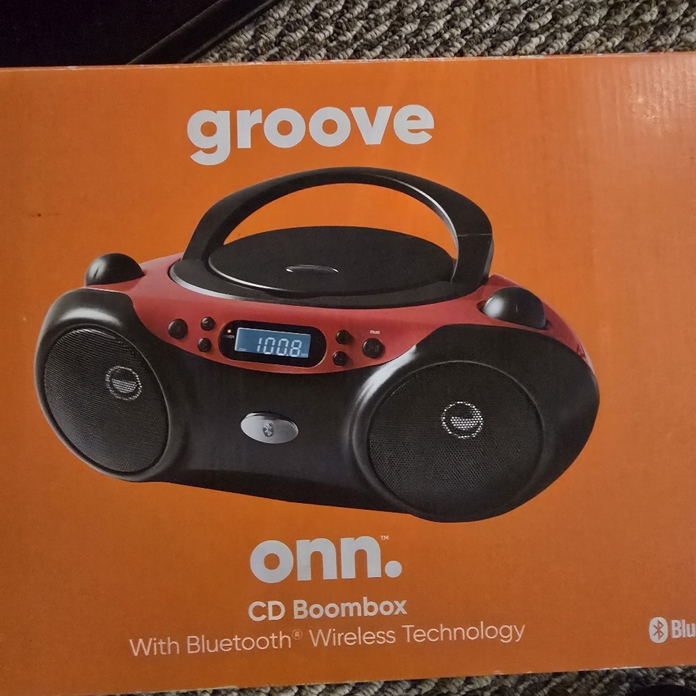 Onn Red and Black Groove CD Boombox with Bluetooth Brand New